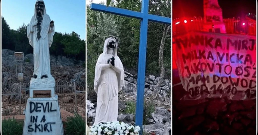 «Диявол у спідниці»: поляк залишив образливий напис на статуї Діви Марії